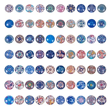 PandaHall Elite Printed Picture Glass Cabochons, Half Round/Dome, Floral Series, Mixed Color, 24.5~25x6~7mm