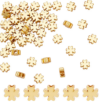Brass Beads, Clover, Real 18K Gold Plated, 5x5x2.5mm, Hole: 1.5mm, 50pcs/box
