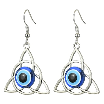 Alloy Resin Dangle Earrings for Women, Trinity Knot with Evil Eye, Antique Silver, 47.5x28.5mm