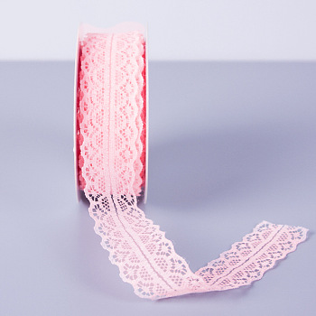 25 Yards Flat Cotton Lace Trims, Flower Lace Ribbon for Sewing and Art Craft Projects, Pink, 1-1/8 inch(30mm), 25 Yards/Roll