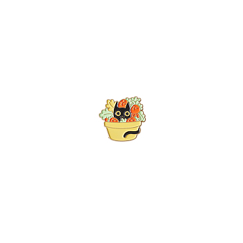 Alloy Brooches, Cartoon Cat & Planter Enamel Pins for Women, Yellow, 28.5x30mm