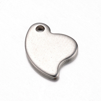 201 Stainless Steel Charms, Heart, Blank Tag Charms, Stainless Steel Color, 12x9x1mm, Hole: 1mm