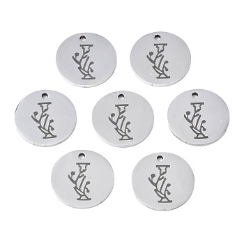 304 Stainless Steel Charms, Laser Cut, Designed Letter Engraved, Flat Round, Stainless Steel Color, Letter.I, 14x1mm, Hole: 1.2mm