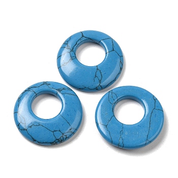 Synthetic BlueTurquoise Pendants, Donut/Pi Disc Charms, 27.5~28x4.5~5.5mm