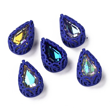 Sew on Rhinestone, Mocha Fluorescent Style, Glass Rhinestone, with Brass Findings, Garments Accessories, Teardrop, Mixed Color, Blue, 15.5x10x5.5mm, Hole: 1.6mm