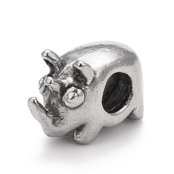 304 Stainless Steel European Beads, Large Hole Beads, Rhinoceros, Antique Silver, 8.5x6x13.5mm, Hole: 4mm