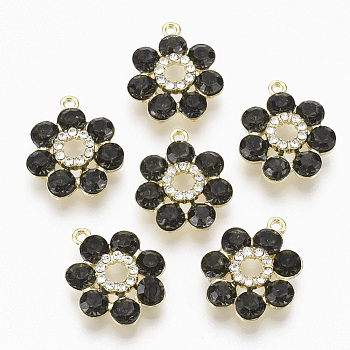 Golden Plated Alloy Pendants, with Glass Rhinestone, Flower, Gray, 19x16x5mm, Hole: 1.2~1.5mm