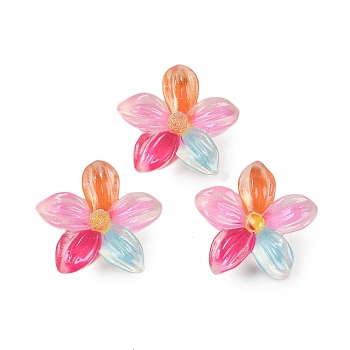 Flower Series Resin Cabochons, Five-colored Flower, Mixed Color, 25.5x8mm