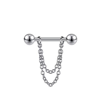 304 Stainless Steel Nipple Rings, Nipple Piercing Pin, Stainless Steel Color, 19mm, Pin: 1.6mm