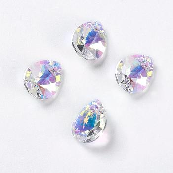 Faceted K9 Glass Rhinestone Charms, Imitation Austrian Crystal, Drop, Crystal AB, 10x8x4.5mm, Hole: 1.2mm