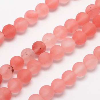 Cherry Quartz Glass Beads Strands, Frosted, Round, 12mm, Hole: 1mm, about 32pcs/strand, 15.1 inch