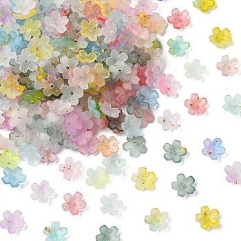 93G Frosted Acrylic Bead Caps, Glitter Beads, Flower, Mixed Color, 11x11mm, Hole: 1mm