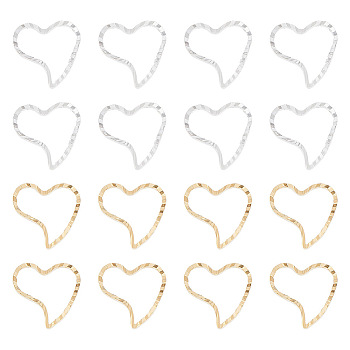 60Pcs 2 Colors Brass Linking Rings, Long-Lasting Plated, Heart, Mixed Color, 10x10x1mm, Inner Diameter: 8x8mm, 30pcs/color