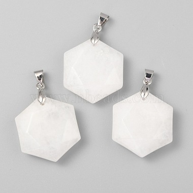 Platinum Hexagon White Jade Pendants