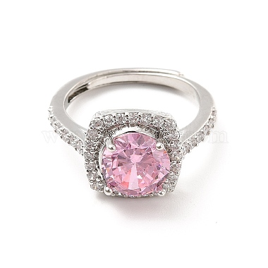 Pink Cubic Zirconia Rectangle Adjustable Ring(RJEW-E064-01P-01)-2