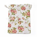 Burlap Packing Pouches, Drawstring Bags, Rectangle with Rose Pattern, Colorful, 17.7~18x13.1~13.3cm(ABAG-I001-13x18-05)
