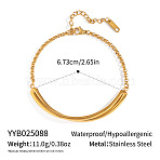 304 Stainless Steel Curved Bar Link Bracelets, Rolo Chain Bracelets for Women, , Long-Lasting Plated, Real 18K Gold Plated(JU2889-2)