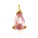 Brass Micro Pave Cubic Zirconia Pendants, Cadmium Free & Nickel Free & Lead Free, Teardrop Charms, Real 18K Gold Plated, Pearl Pink, 9.5x5x4mm, Hole: 1.4mm(KK-D356-08C-G)