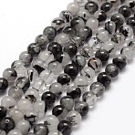 Natural Black Rutilated Quartz Bead Strands, Round, 6~6.5mm, Hole: 1mm, about 62pcs/strand, 15.2 inch(G-P217-32-6mm)