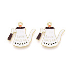 Alloy Enamel Pendants, Coffeemaker Charms, Golden, White, 24x24.5x1.5mm, Hole: 1.7mm(PALLOY-T093-21G)