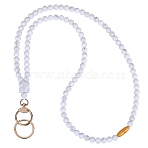 Silicone Beaded ID Card Neck Straps, Name Card Holders, with Plastic Breakaway Clasps & Alloy Split Key Rings, White, 450mm(NJEW-SW00025-12)