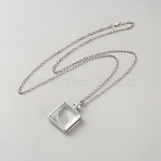 Alloy Locket Pendant Necklaces, with Clear Glass Cabochons, Platinum, Square, 31.50 inch(80cm)(NJEW-WH0020-66A)
