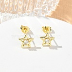 Brass Micro Pave Single Cubic Zirconia Stud Earrings, Star, Cadmium Free & Lead Free, Rack Plating, Long-Lasting Plated, Real 18K Gold Plated, 8.5x8.5mm(KK-CBA30C7-13G)
