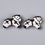 Handmade Porcelain Ceramic Beads, Hand Painted, Horse, Famille Rose Style, Saddle Brown, 22.5~23x30~31x9.5~10.5mm, Hole: 1.8~2mm(PORC-Q005-01A)