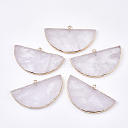 Electroplate Natural Quartz Crystal Semi Circle Pendants, with Iron Findings, Half Round, Golden, 34~35x60.5x4~5.5mm, Hole: 1.8mm(G-S344-43F)