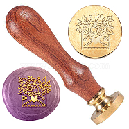 Wax Seal Stamp Set, Golden Tone Sealing Wax Stamp Solid Brass Head, with Retro Wood Handle, for Envelopes Invitations, Gift Card, Envelope, 83x22mm, Stamps: 25x14.5mm(AJEW-WH0208-1024)