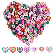 315Pcs 7 Colors Handmade Polymer Clay Beads, Heart with Flower Pattern, Mixed Color, 9x9~10x4~5mm, Hole: 1.5mm, 45pcs/color(CLAY-SZ0001-84)