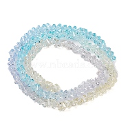 Transparent Baking Paint Glass Bead Strands, Segmented Multi-color Beads, Faceted Triangle, Pale Turquoise, 4.5x4x3.5mm, Hole: 1mm, about 134~137pcs/strand, 13.27~13.39''(33.7~34cm)(GLAA-YW0003-17H)