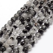 Natural Black Rutilated Quartz Bead Strands, Round, 6~6.5mm, Hole: 1mm, about 65pcs/strand, 15.7 inch(G-P217-32-6mm)