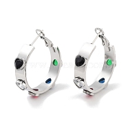 304 Stainless Steel Glass Hoop Earrings for Women, Heart Pattern, Stainless Steel Color, 6x32mm(EJEW-L283-092P)