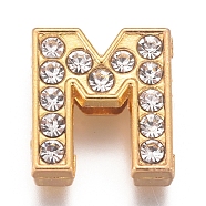 Alloy Slide Charms, with Crystal Rhinestone, Letter, Letter.M, M: 12x11x4.2mm, Hole: 2x8mm(PALLOY-WH0070-30M)