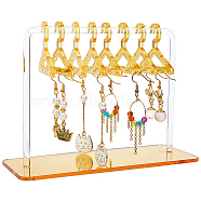 1 Set Acrylic Earring Display Stands, Clothes Hanger Shaped Earring Organizer Holder with 8Pcs Hangers, Gold, Finish Product: 15x6x10.6cm(EDIS-CP0001-12)