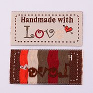 Woven Sewing Labels, Cloth Labels, for Sewing, Knitting, Crafts, Word Handmade & Word Love & Heart, Khaki, 25x50x0.5mm(FIND-TAC0005-03D)