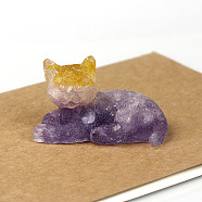 Natural Amethyst Cat Display Decorations, Sequins Resin Figurine Home Decoration, for Home Feng Shui Ornament, 80x50x50mm(WG85528-15)