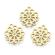 Ion Plating(IP) 201 Stainless Steel Pendants, Laser Cut, Flower, Golden, 15.5x14x1mm, Hole: 1.4mm(STAS-T044-274G)
