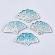 Transparent Spray Painted Glass Pendants, with Single Face Glitter Powder, Fan, Pale Turquoise, 20x34.5x3.5mm, Hole: 1.2mm(GLAA-R212-01-A03)