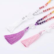 Frosted Natural Weathered Agate and Gemstone Necklace, with Nylon Tassel Pendants, 34.6 inch(88cm)(NJEW-F159-A)