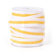 Polyester Ribbon, Single Face Velvet Ribbon, Binary Colour, Striped Pattern, Yellow, 3/4 inch(19mm), about 25yards/roll(22.86m/roll)(SRIB-F008-A10-19mm)