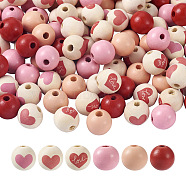 120Pcs 6 Style Wood Bead and Painted Natural Wood Beads, Round, Round, Mixed Color, 16x15~16mm, Hole: 4.5~4mm, 20pcs/style(WOOD-BT0001-10)