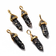 Synthetic Black Imperial Jasper Pendants, Faceted, with Golden Tone Brass Findings, Lead free & Cadmium Free, Bullet, 27~30x9~10x7~8mm, Hole: 4x3mm(G-K329-19G)
