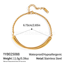 304 Stainless Steel Curved Bar Link Bracelets, Rolo Chain Bracelets for Women, , Long-Lasting Plated, Real 18K Gold Plated(JU2889-2)