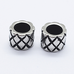 316 Surgical Stainless Steel European Beads, Large Hole Beads, Braided Column, Antique Silver, 8.5x7mm, Hole: 5mm(STAS-O102-01AS)