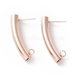 304 Stainless Steel Stud Earring Findings, with 316 Surgical Stainless Steel Pins and Vertical Loops, Tube, Real Rose Gold Plated, 30x5mm, Hole: 2.5mm, Pin: 0.7mm(STAS-P308-07RG)