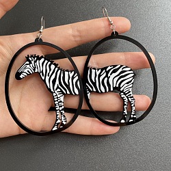 Acrylic Dangle Earrings, Platinum, Zebra, 82x55mm(FS-WG2019C-01)