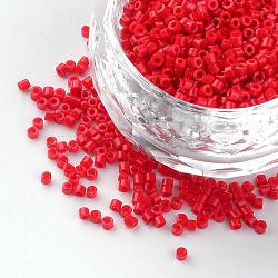 Opaque Glass Bugle Beads, Red, 1~2x1.5~2mm, Hole: 0.5mm, about 100g/bag, about 5000pcs/bag(SEED-R043-01)