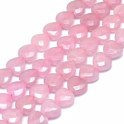Natural Rose Quartz Beads Strands, Faceted, Heart, 11~12x11~12x5.5~6.5mm, Hole: 1.2mm, about 35pcs/strand, 15.55 inch(39.5cm)(G-F715-025)